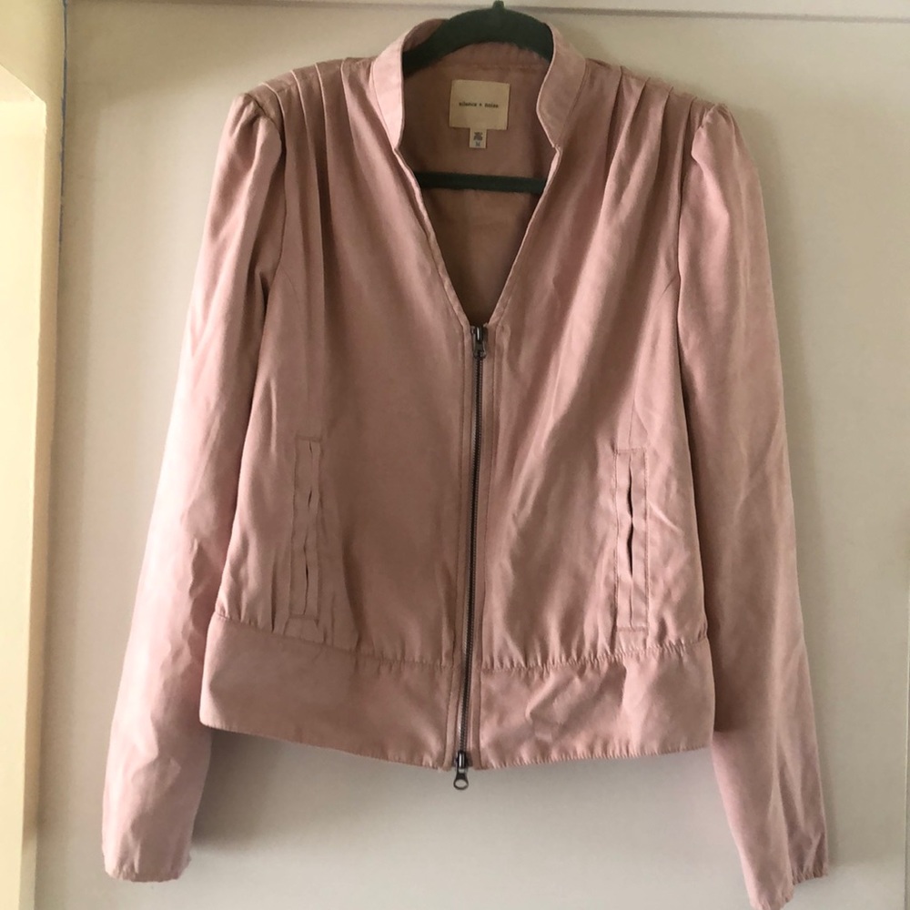 Silence + Noise pink faux suede moto jacket